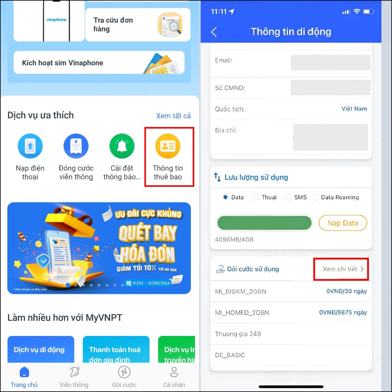 Kiểm tra dịch vụ của thuê bao Vinaphone qua My VNPT