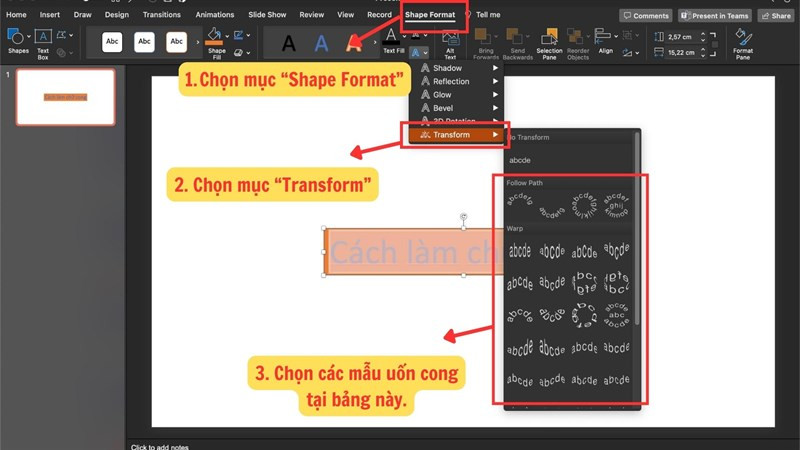 Alt: Chọn kiểu chữ cong trong PowerPoint