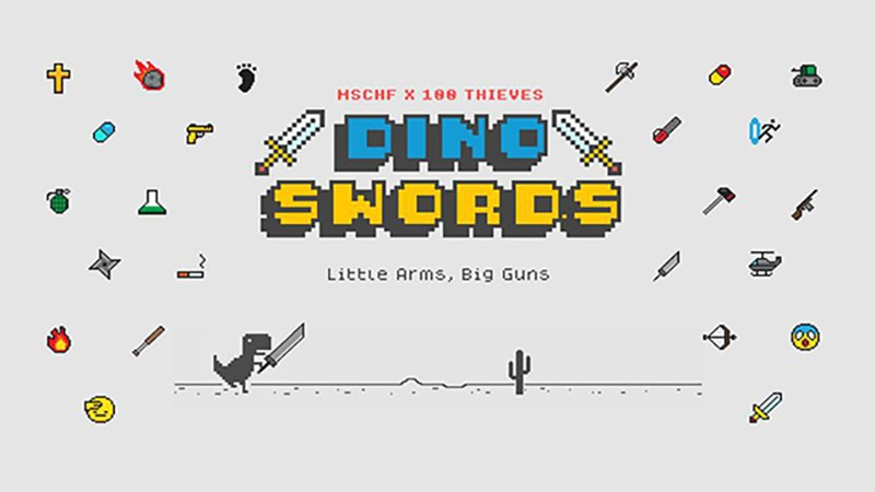 alt: Giao diện game Dino Swords với chú khủng long và cây xương rồng