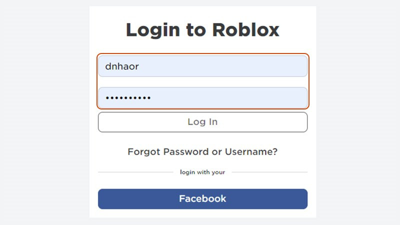 alt: Nhập thông tin đăng nhập Roblox