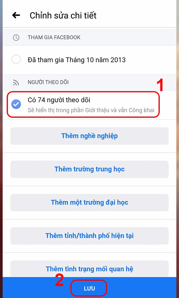 alt text: Bật hiển thị người theo dõi trên Facebook