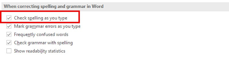 alt text: Bật tính năng kiểm tra chính tả trong Word