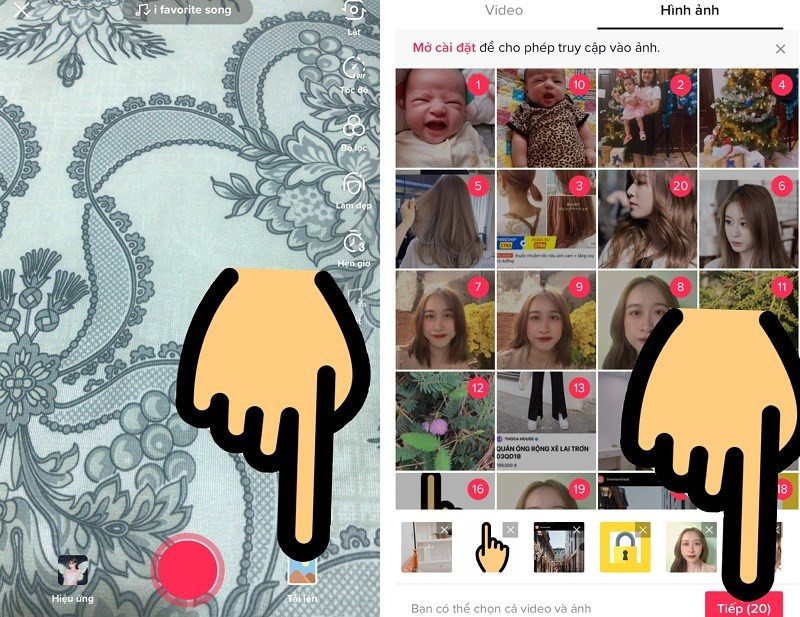 alt text: Chọn 20 ảnh để tạo video TikTok