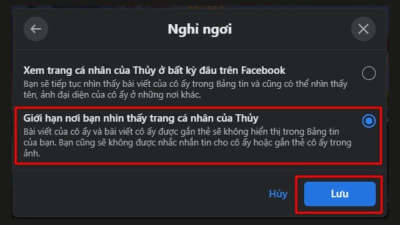 Alt text: Chọn các tùy chọn giới hạn và lưu lại