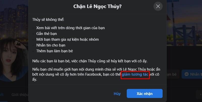 Alt text: Chọn mục giảm tương tác