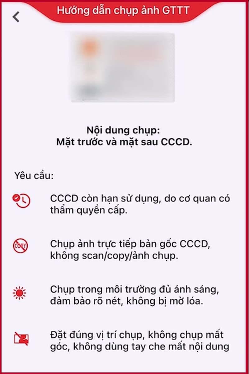 alt text: Chụp ảnh CMND/CCCD để xác minh danh tính