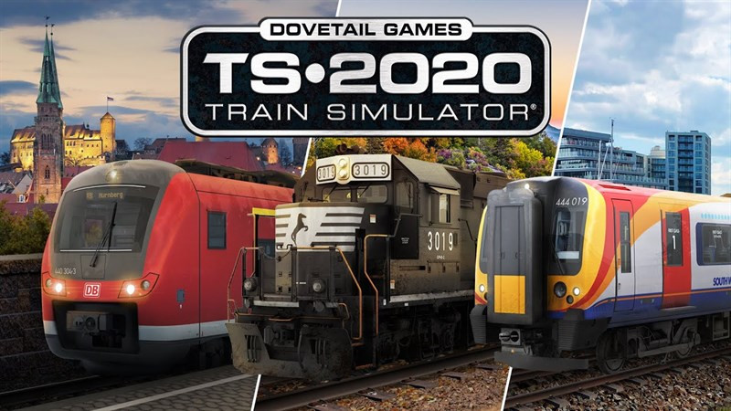 alt text: Đầu máy tàu hỏa đang di chuyển trên đường ray trong Train Simulator