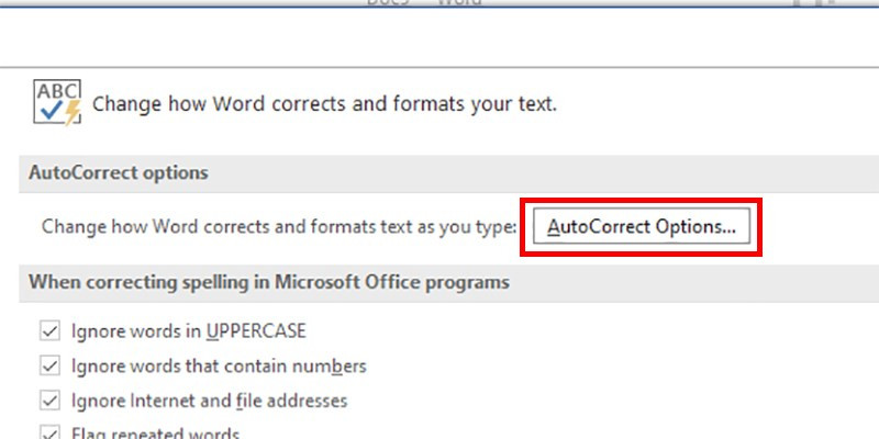 alt text: Giao diện AutoCorrect trong Microsoft Word