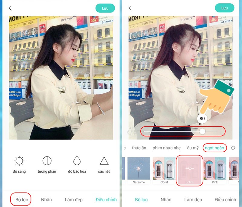 alt text: Giao diện chỉnh sửa ảnh với bộ lọc Lolita trên FaceU
