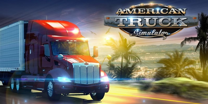 alt text: Giao diện game American Truck Simulator với hình ảnh xe tải và khung cảnh đường phố Mỹ