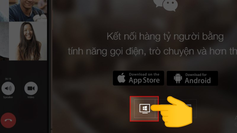 alt text: Lựa chọn tải WeChat cho Windows trên trang chủ