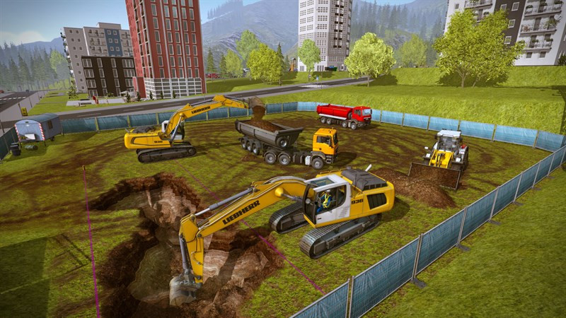 alt text: Máy xúc đang hoạt động trong Construction Simulator