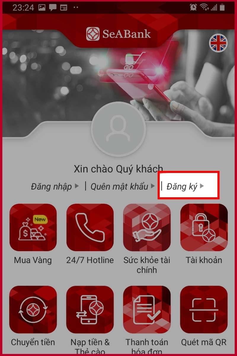 alt text: Mở ứng dụng SeAMobile và chọn Đăng ký