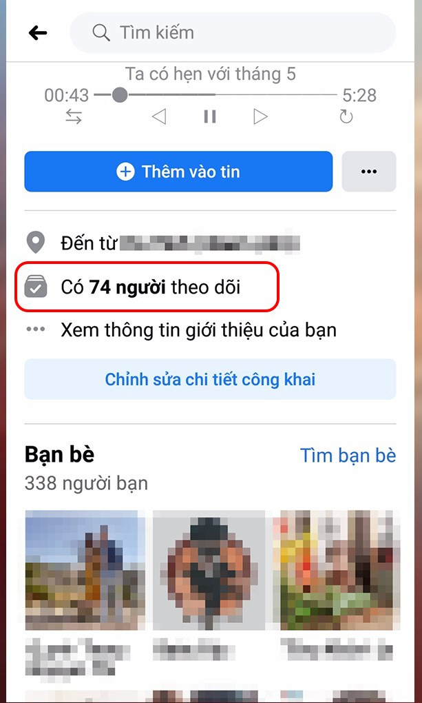 alt text: Số người theo dõi hiển thị trên trang cá nhân