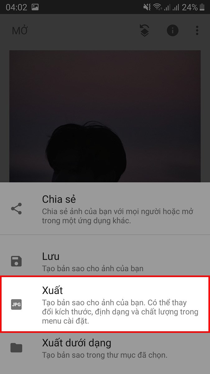 Các tùy chọn xuất ảnh