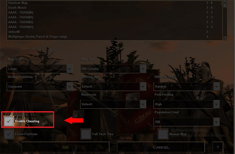 Cách mở quyền nhập lệnh cheat trong AoE 3
