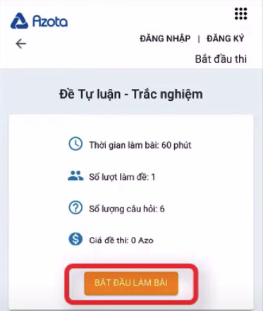 Chọn BẮT ĐẦU LÀM BÀI trên điện thoại