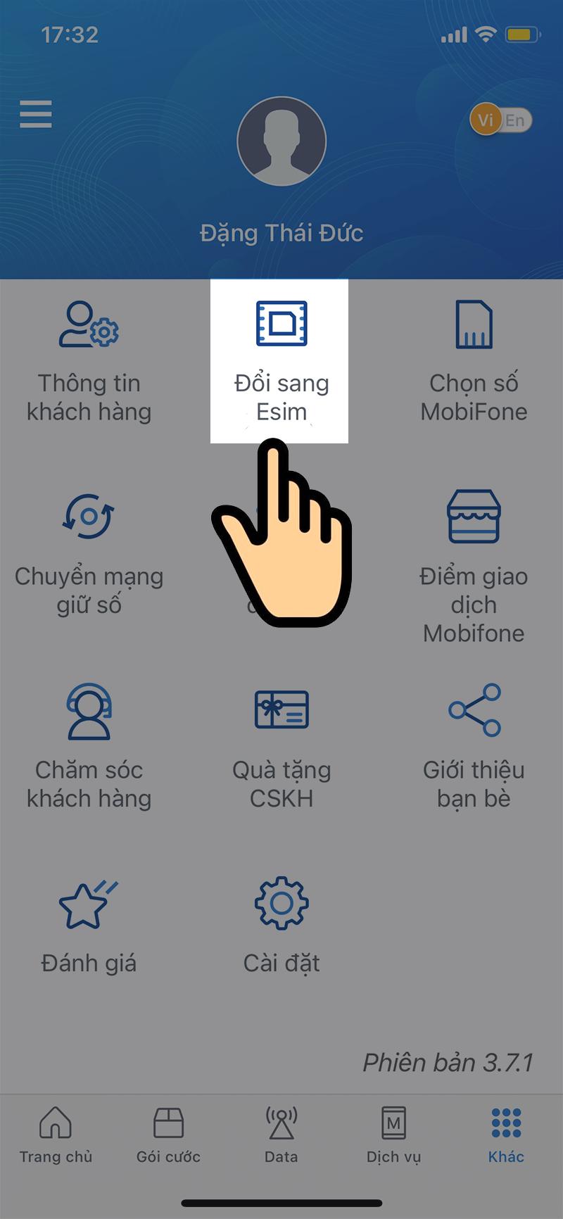 chọn Đổi sang eSIM 