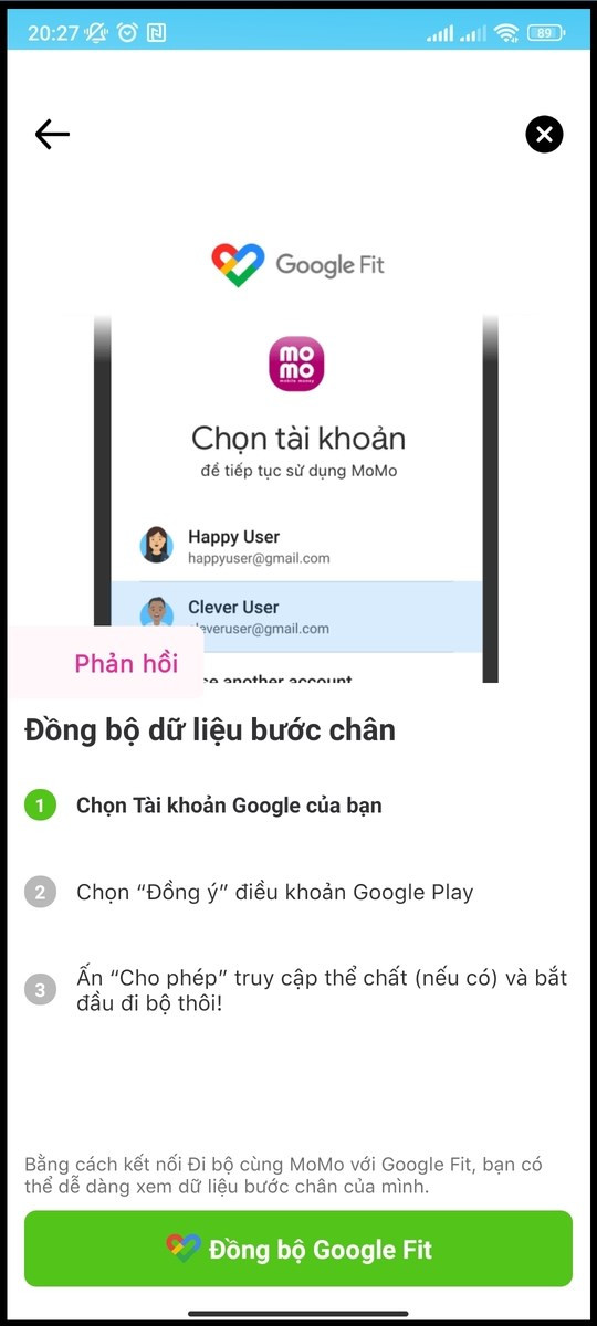 Chọn Đồng Bộ Google Fit