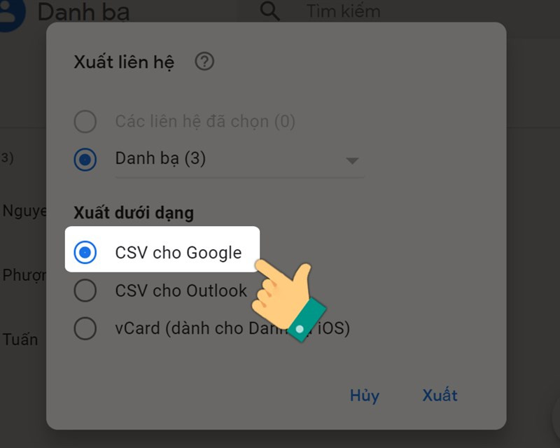 Chọn hình thức xuất file danh bạ