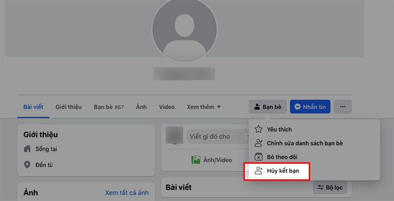Chọn Hủy kết bạn