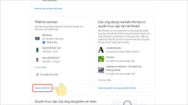 Chọn Quản lý thiết bị tại mục Thiết bị của bạn