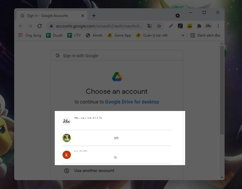 Chọn tài khoản Google