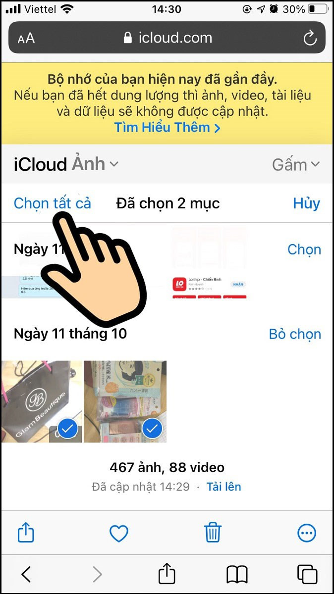 Chọn tất cả ảnh trên iCloud