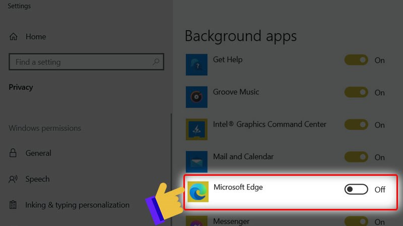 Chọn tắt Microsoft Edge