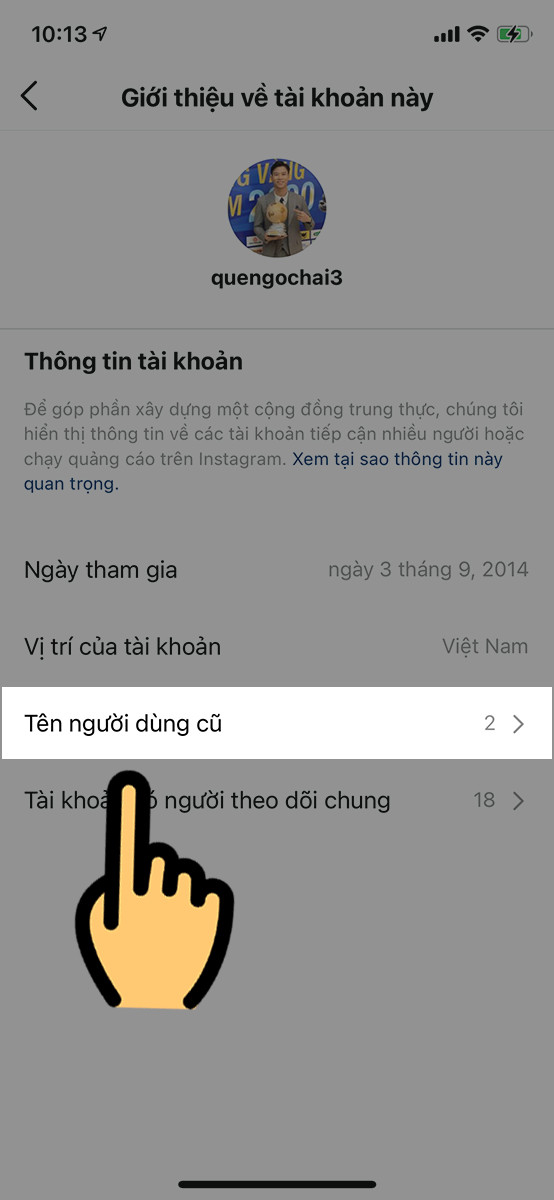 Chọn "Tên người dùng cũ"