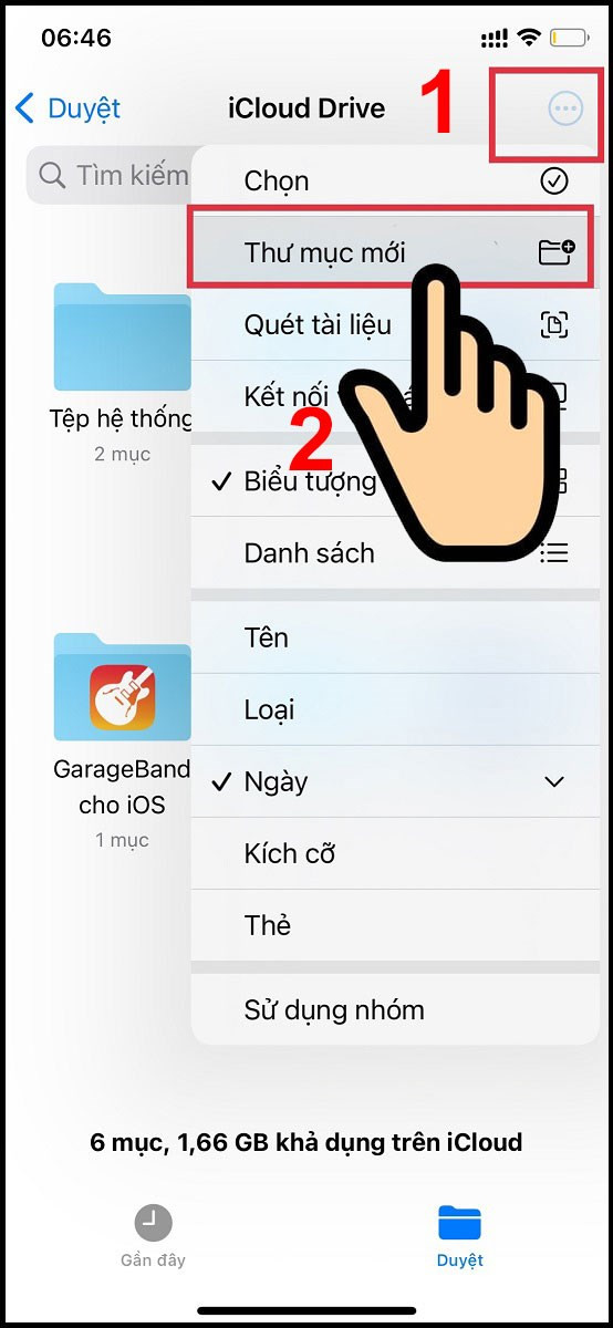 Chọn Thư Mục Mới trên iPhone