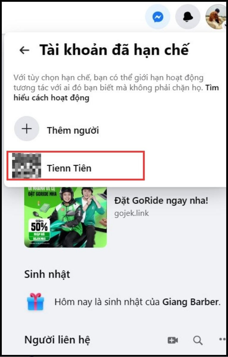 Chọn t&agrave;i khoản muốn gỡ hạn chế