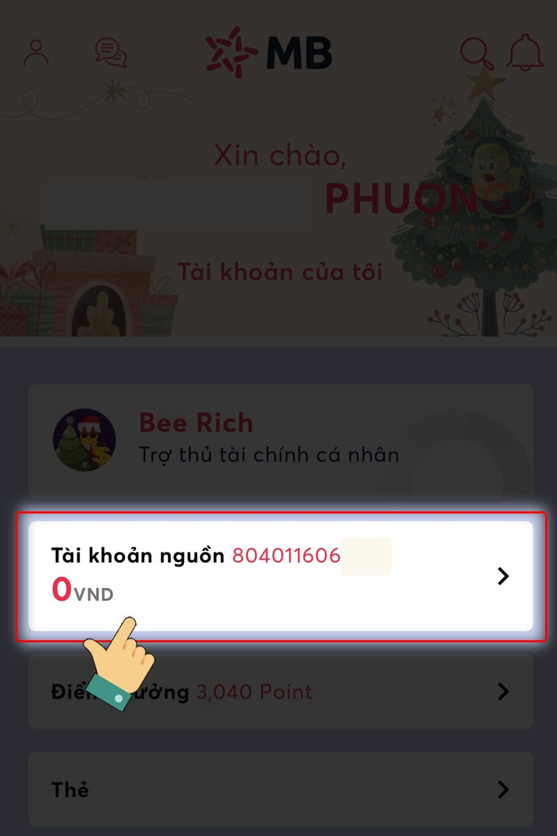 Chọn vào Tài khoản nguồn