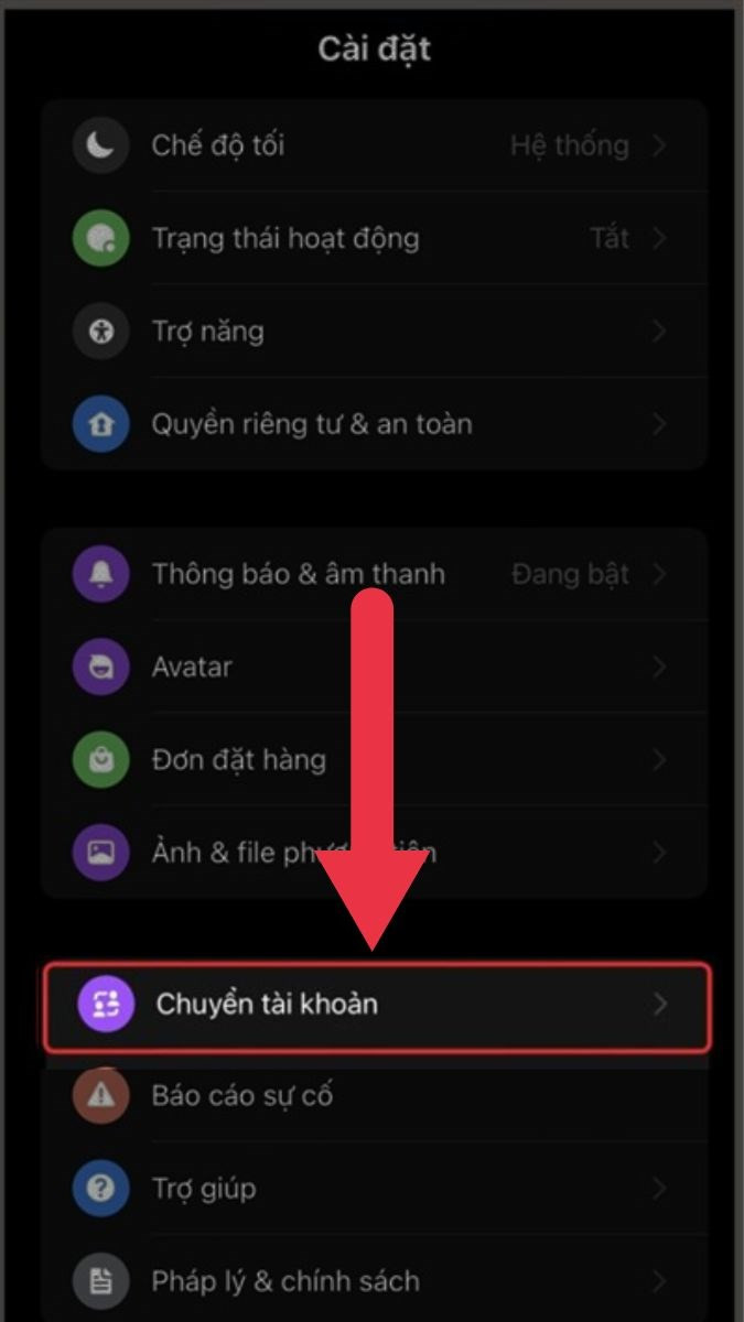 Chuyển đổi tài khoản Messenger