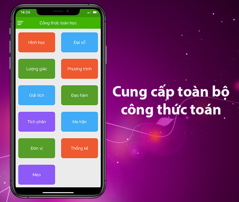 Cung cấp to&agrave;n bộ c&aacute;c c&ocirc;ng thức to&aacute;n học, từ h&igrave;nh học đến giải t&iacute;ch, đạo h&agrave;m,...