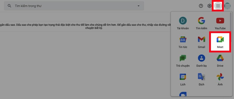 Đăng nhập Gmail và chọn Meet