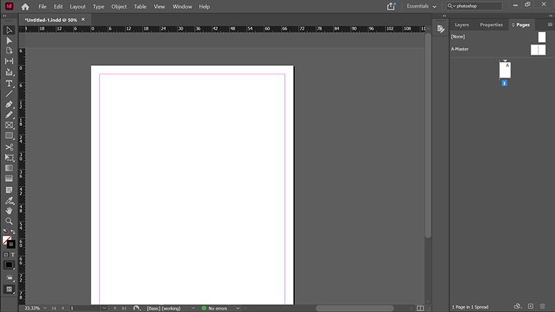 Giao diện cửa sổ l&agrave;m việc Adobe Indesign