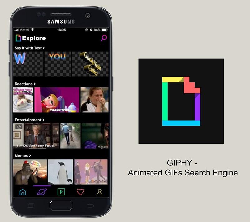 Giao diện ứng dụng GIPHY trên điện thoại