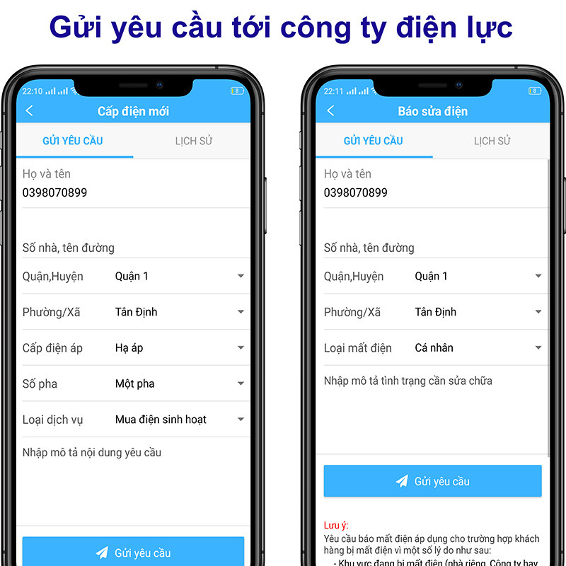 gửi y&ecirc;u cầu hỗ trợ tới c&ocirc;ng ty điện lực