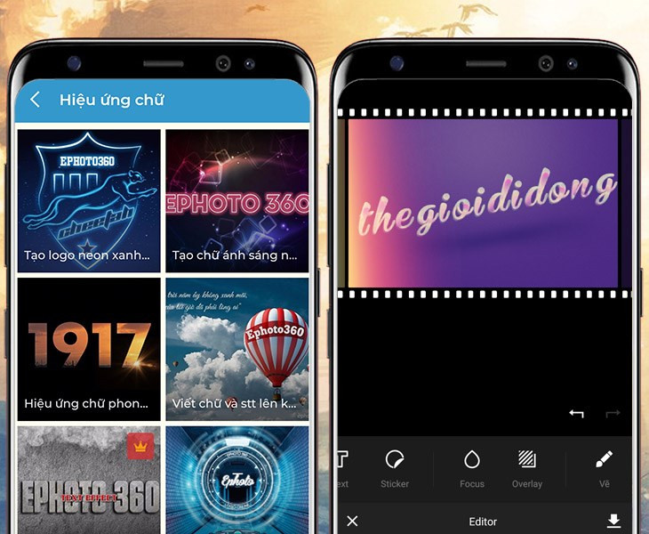 Hiệu ứng chữ trên Ephoto 360