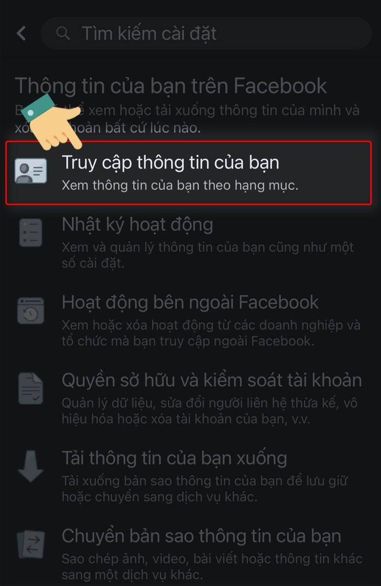 Kéo xuống bên dưới chọn Truy cập thông tin của bạn