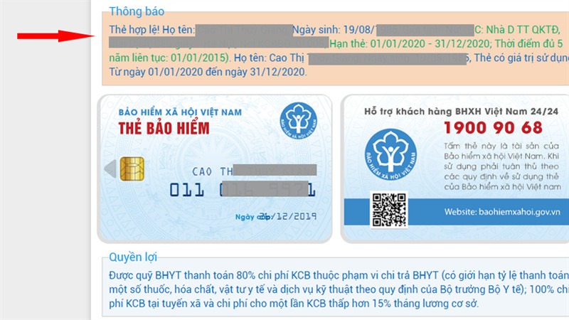Kết quả tra cứu BHYT website