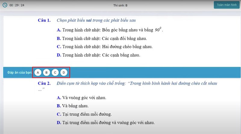 Làm bài trắc nghiệm trên Azota máy tính