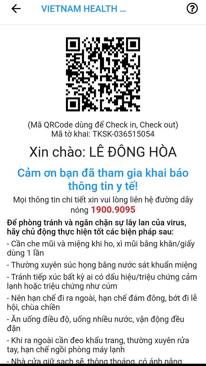 Mã QR code trên ứng dụng