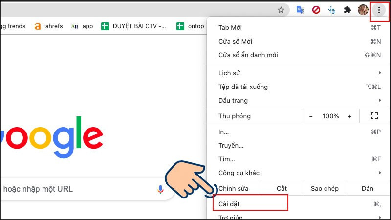 Mở cài đặt Chrome