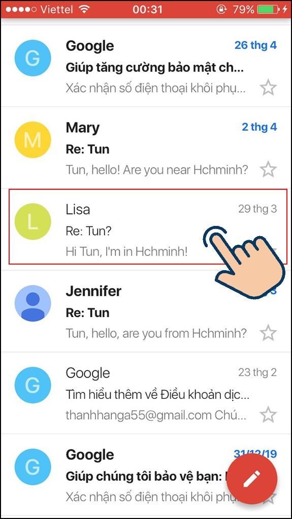 Mở email trên Gmail