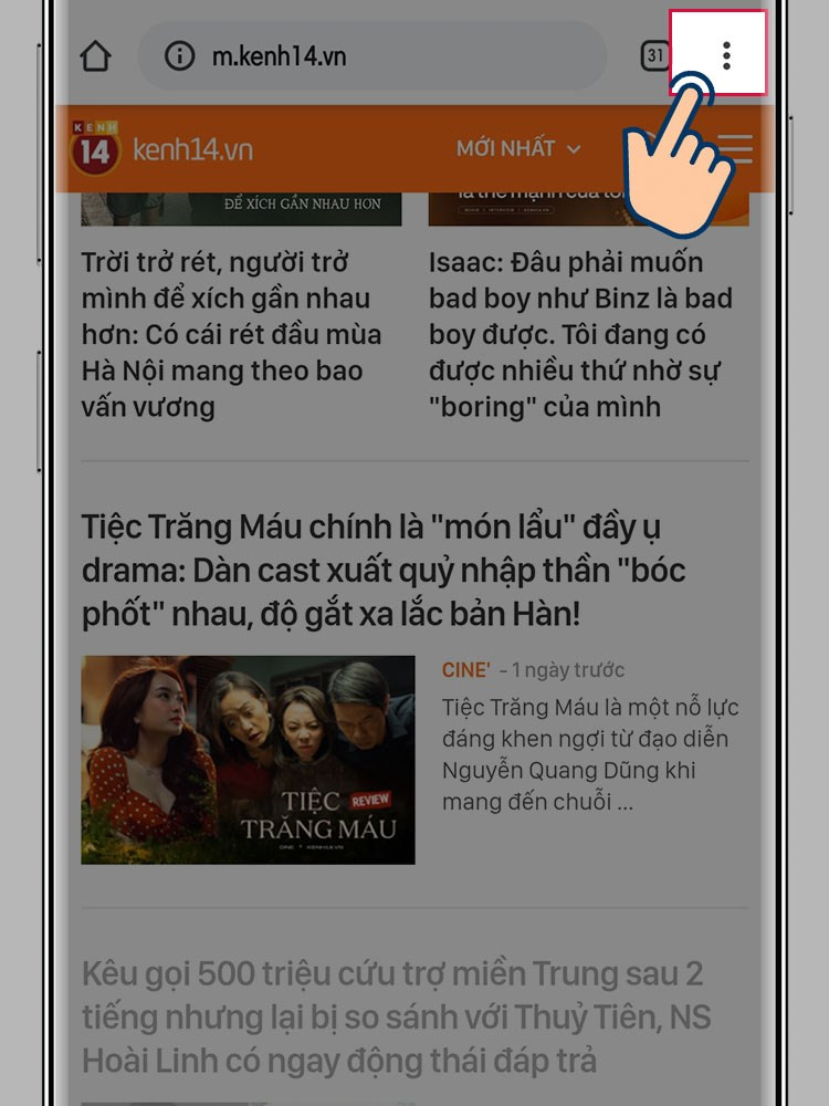 Mở menu Chrome trên điện thoại