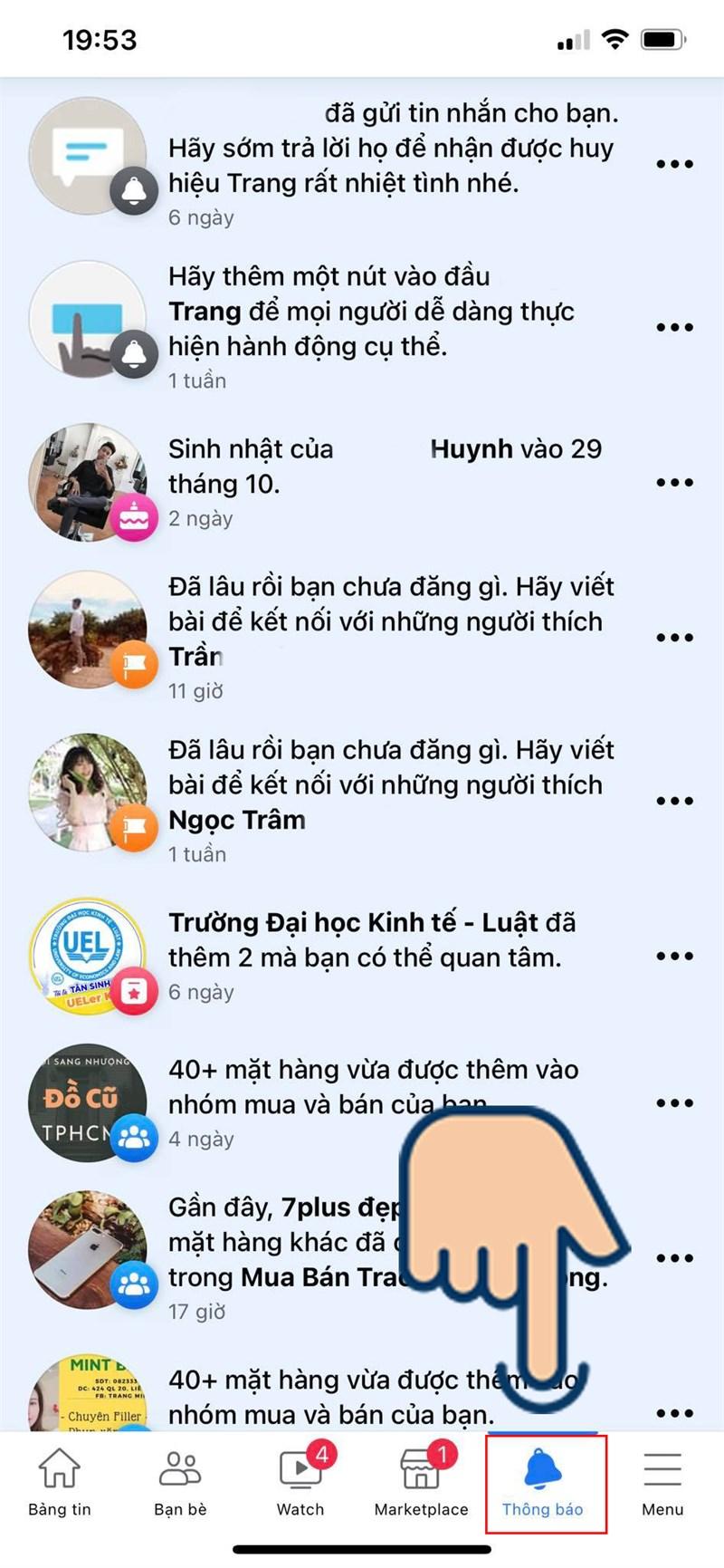 Mở tab thông báo trên Facebook điện thoại