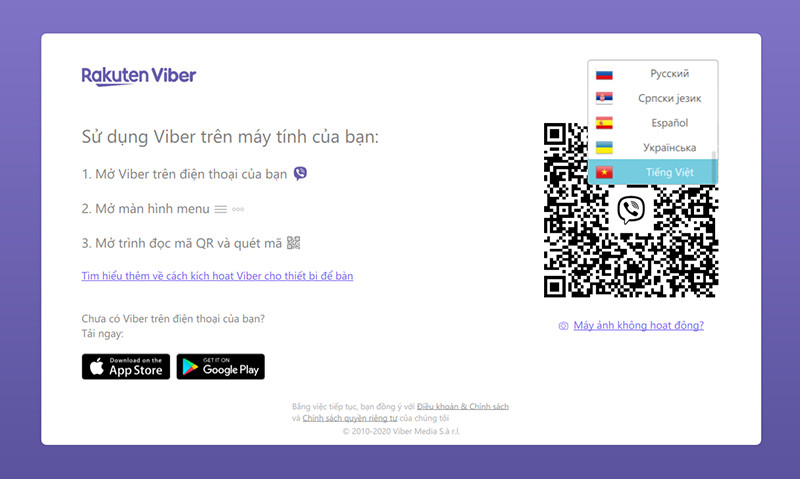 Mở Viber trên máy tính và chọn ngôn ngữ