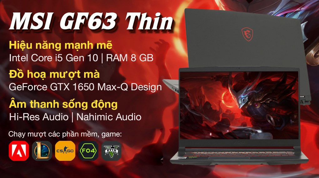 MSI Gaming GF63 Thin 10SC i5 10500H/8GB/512GB/4GB GTX1650 Max-Q/Win10 (805VN)